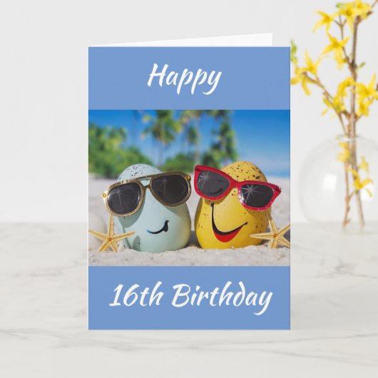 **16. GEBURTSTAG** WÜNSCHT SICH VON GUTEN EIERN! K KARTE (Gelbe Blume)