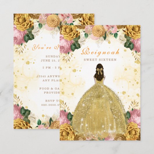 16 . Geburtstag Yellow Birthday Einladungskarte (Vorne/Hinten)