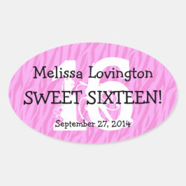 16 . Geburtstag Zebra Birthday Celebration Gift V0 Ovaler Aufkleber