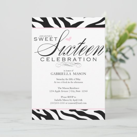 16 . Geburtstag Zebra Einladung (Stehend Vorderseite)