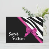 16 . Geburtstag Zebra und Ribbon Pink Einladung (Stehend Vorderseite)