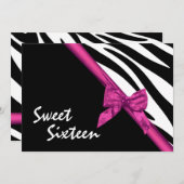 16 . Geburtstag Zebra und Ribbon Pink Einladung (Vorne/Hinten)