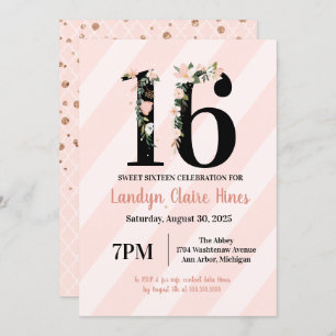 16. Geburtstagblumenrosa 16 u. erröten Geburtstag Einladung