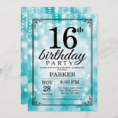 16. Geburtstags-Einladungs-aquamariner Glitzer Einladung (Vorne/Hinten)