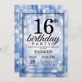 16. Geburtstags-Einladungs-Blau-Glitzer Einladung (Vorne/Hinten)