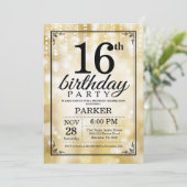 16. Geburtstags-Einladungs-GoldGlitzer Einladung (Stehend Vorderseite)