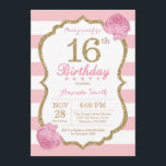 16. Geburtstags-Einladungs-Rosa und Gold mit Einladung<br><div class="desc">16. Geburtstags-Einladung. Rosa und Gold. GoldGlitzer. Rosa und weiße Streifen. Rosa BlumenBlume. Kindergeburtstag. Mädchen-Dame Teen Teenage Birthday Party. Für weitere Kundenbezogenheit klicken Sie bitte "besonders anfertigen es" Knopf und benutzen unser Entwurfswerkzeug,  um diese Schablone zu ändern.</div>