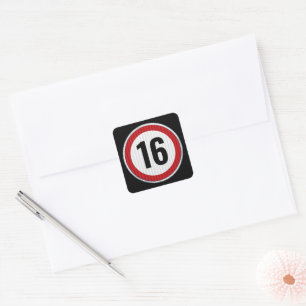 16. Geburtstags-Geschwindigkeitsbegrenzung  Quadratischer Aufkleber