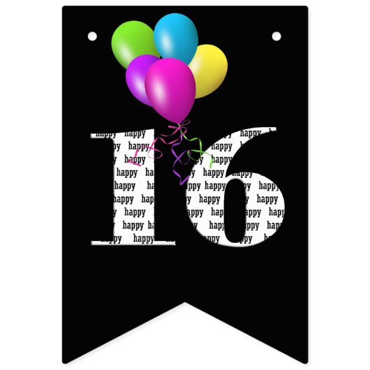 16. Geburtstagsballons Wimpelkette (Erste Fahne)