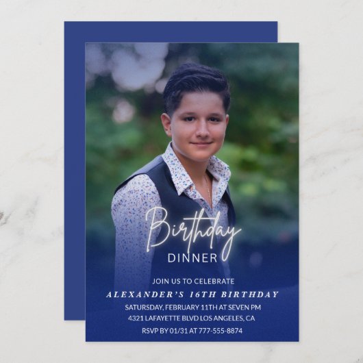 16. Geburtstagseinladung Geburtstagsessen Foto Män Einladung (Vorne/Hinten)