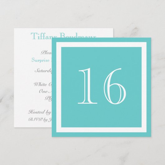 16. Geburtstagsfeier - Aqua Einladung (Vorne/Hinten)