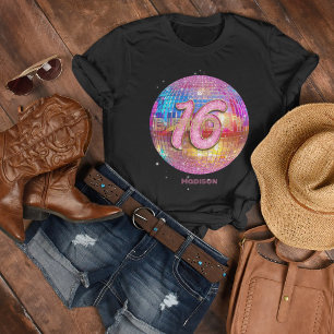 16. Geburtstagsfeier Gold Pink Glitter Disco Kugel T-Shirt