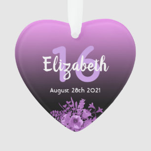16. Geburtstagsfeier lila schwarzer Gradientenname Ornament