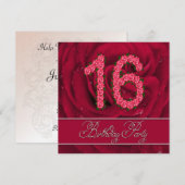 16. Geburtstagsfeier mit Rose Einladung (Vorne/Hinten)