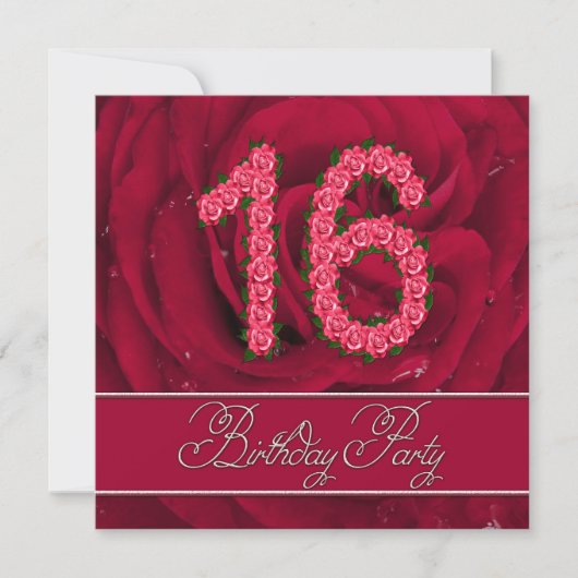 16. Geburtstagsfeier mit Rose Einladung (Vorderseite)