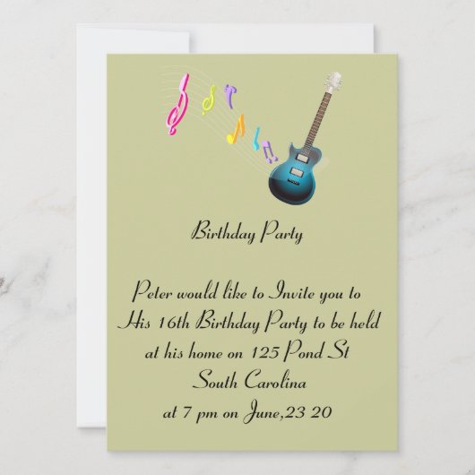 16. Geburtstagskarte Musikrock Einladung (Vorderseite)