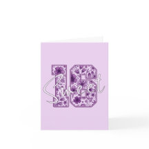 16. Geburtstagskarte Sweet 16 - Lila Florale Zahl