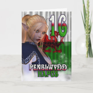 16. Geburtstagskarte Welsh, Penblwydd Hapus Biling Karte