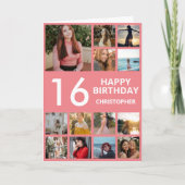16. Geburtstagskollage 13 Fotos Rosa & Weiß Karte (Vorderseite)