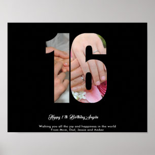 16. Geburtstagsnummer 16 Custom Foto Collage Poste Poster