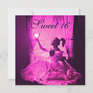 16 GEBURTSTAGSPARTEI, PINK PURPE SCHWARZ-DAMASK EINLADUNG