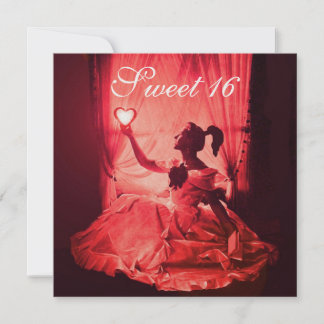 16 GEBURTSTAGSPARTEI, ROTER SCHWARZ-WEISSER DAMASK EINLADUNG