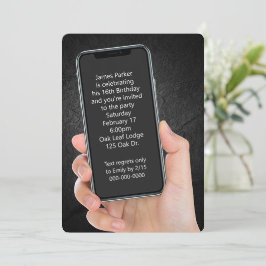 16. Geburtstagspartei - Textnachricht Einladung (Stehend Vorderseite)
