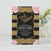 16 Geburtstagsparty - 16 . Geburtstag Gold Glitzer Einladung (Stehend Vorderseite)