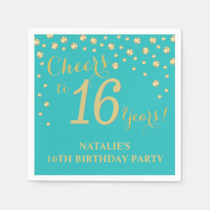 16. Geburtstagsparty Aquamarin und Gold Diamond Na Serviette