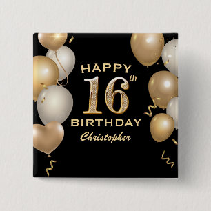 16. Geburtstagsparty Black and Gold Ballons Button