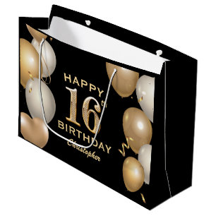 16. Geburtstagsparty Black and Gold Ballons Große Geschenktüte