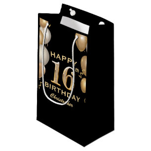 16. Geburtstagsparty Black and Gold Ballons Kleine Geschenktüte