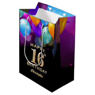 16. Geburtstagsparty Black and Gold Ballons Mittlere Geschenktüte