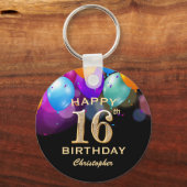 16. Geburtstagsparty Black and Gold Ballons Schlüsselanhänger (Vorderseite)