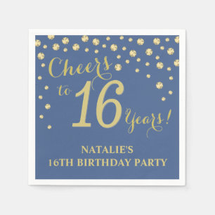 16. Geburtstagsparty Blue und Gold Diamond Napkins Serviette