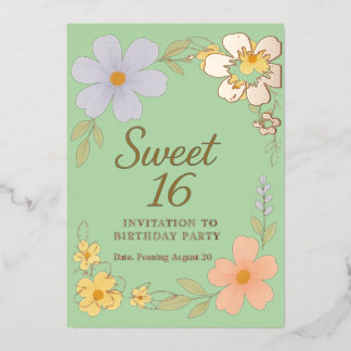 16 Geburtstagsparty Blumeninvition Folieneinladung
