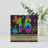 16. Geburtstagsparty Einladung mit Blasen (Stehend Vorderseite)