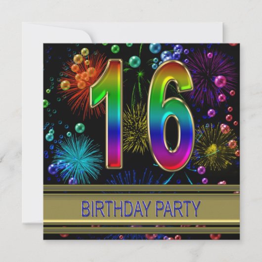 16. Geburtstagsparty Einladung mit Blasen (Vorderseite)