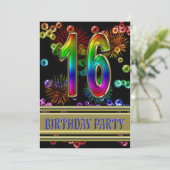 16. Geburtstagsparty Einladung mit Blasen (Stehend Vorderseite)