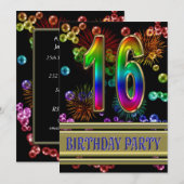16. Geburtstagsparty Einladung mit Blasen (Vorne/Hinten)