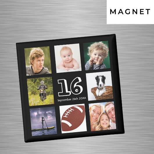 16. Geburtstagsparty Foto Collage Black Junge Magnet