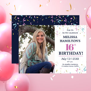 16. Geburtstagsparty Foto Einladung
