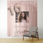 16. Geburtstagsparty Foto Rose Gold Glitzer rosa Wandteppich (Beispiel)