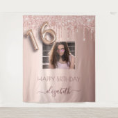 16. Geburtstagsparty Foto Rose Gold Glitzer rosa Wandteppich (Vorderseite)