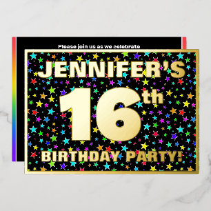 16. Geburtstagsparty — Fun, farbenfrohe Sternenmus Folieneinladung
