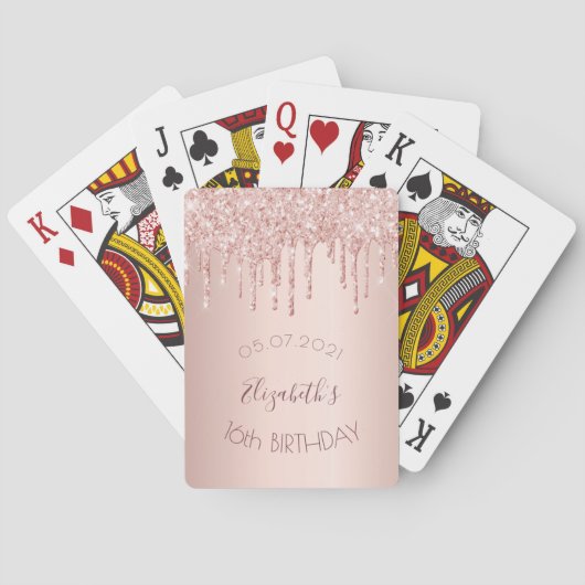 16. Geburtstagsparty Rose Gold Glitzer Tropfen Gla Spielkarten (Rückseite)