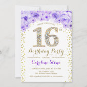 16. Geburtstagsparty - White Gold Lila Einladung (Vorderseite)