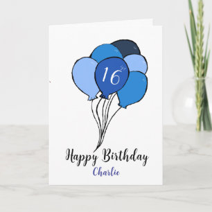 16. Geburtstagsstunde mit blauen Ballons Karte
