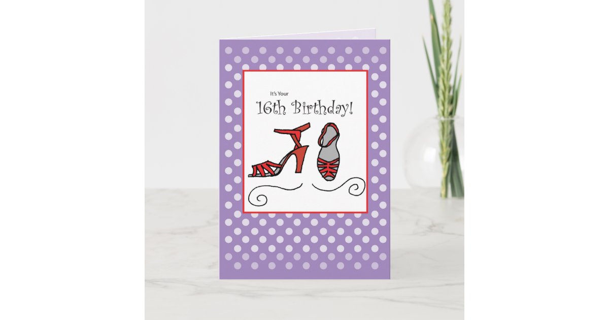 16-girl-birthday-card-schuhe-lila-polka-dots-karte-zazzle-de