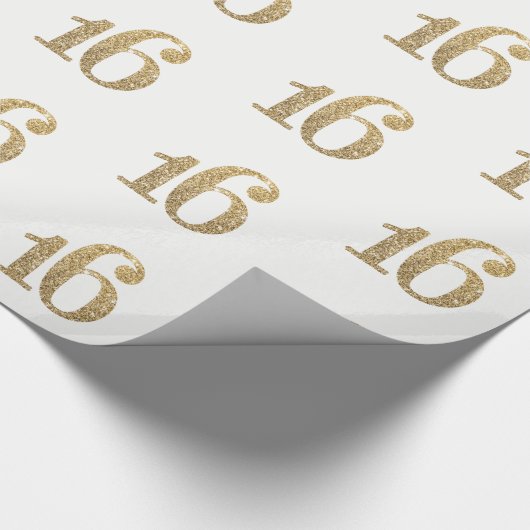 16 GOLD GLITZER NUMBER glamouröser funkelnd Geburt Geschenkpapier (Ecke)